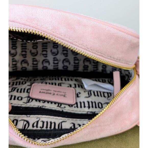 NEW Juicy Couture Pink Diamond Heritage Crossbody Bag Velour Embroidered Heart - Picture 5 of 7